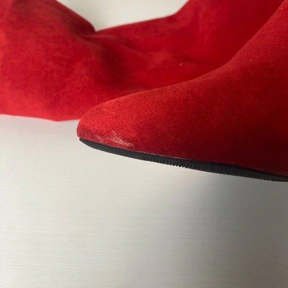 Thigh High Block Women Pointed Toe Stretch Over The Knee Red Boots Size 8 - Picture 8 of 8